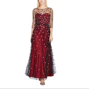 Tahari ASL Floral Embroidered Sweetheart Illusion Gown with Mesh Overlay Size 6